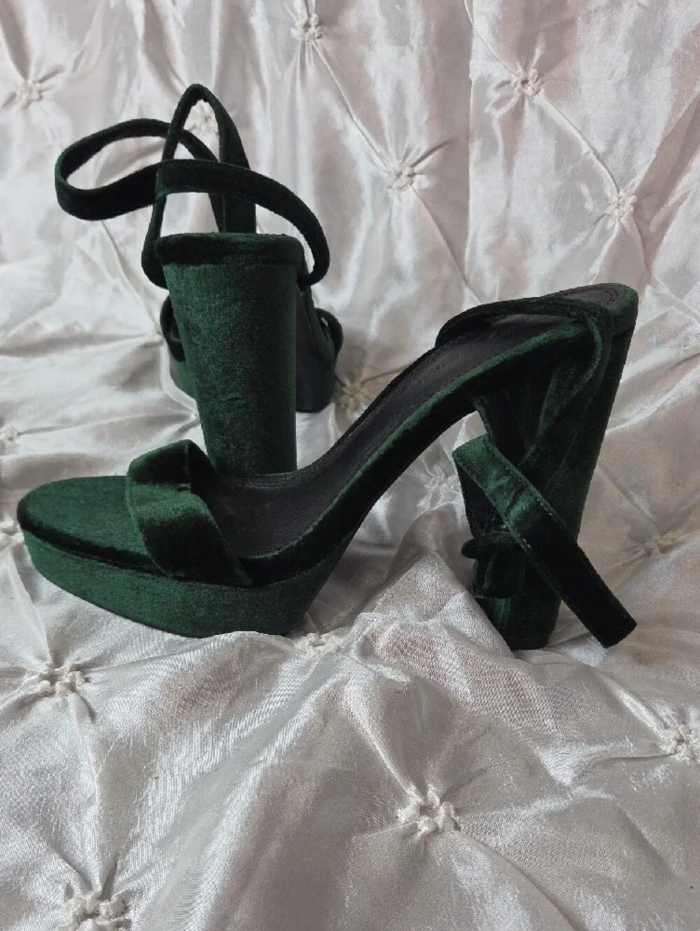 ASOS Deep Green Velvet Platform Sandal Heels